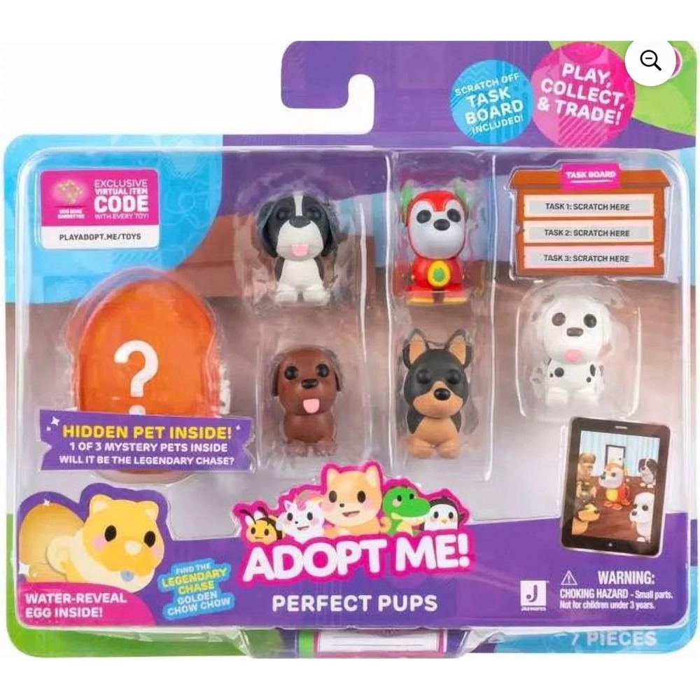 Adopt Me! Perfect Pups 7-Piece Figure Pack with Mystery Pet & Virtual Item Code
